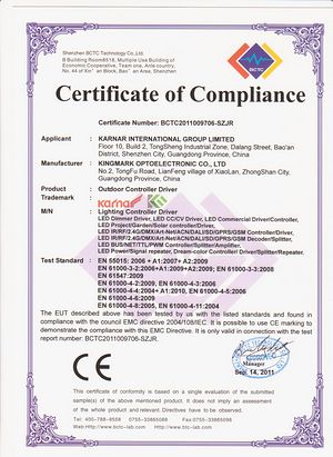 FCC گواهی,گواهینامه GS,گواهی گواهی ROSH برای چراغ سیل LED 1,
c-EMC,
KARNAR INTERNATIONAL GROUP LTD