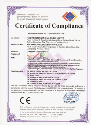 GS Certificate,FCC Certificate,ROSH certificate certificate for LED underground light 1,
c-EMC,
KARNAR INTERNATIONAL GROUP LTD